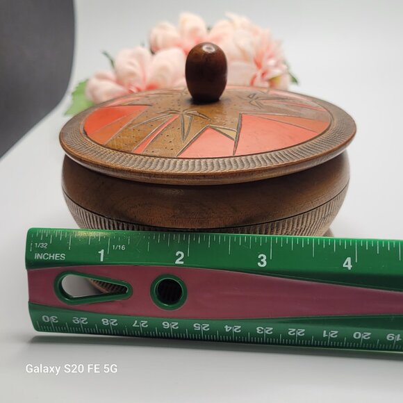 Vintage Round Wooden Decorative Japanese Trinket Box Made in Japan - Picture 11 of 12